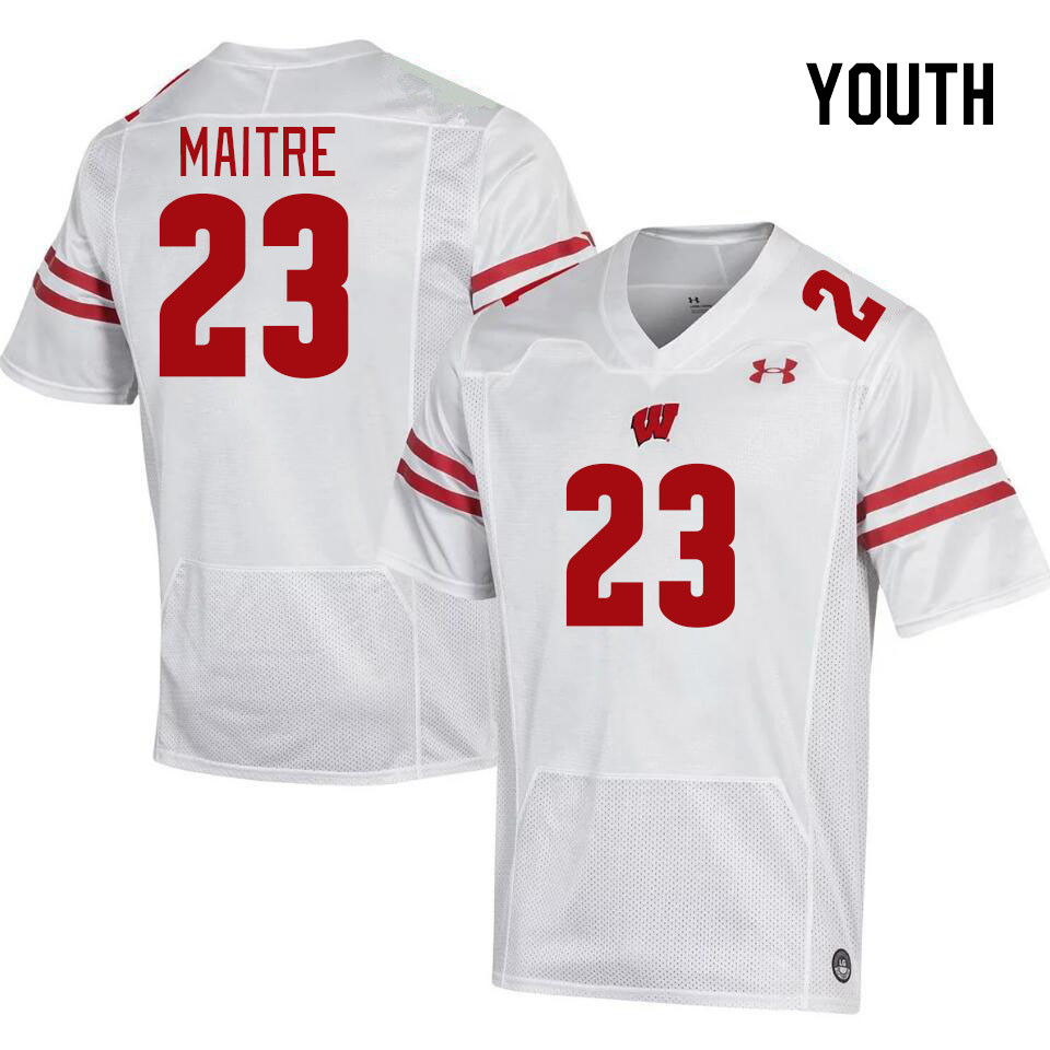 Youth #23 Jason Maitre Winsconsin Badgers College Football Jerseys Stitched Sale-White - Click Image to Close